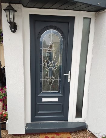 Exterior sprayed UPVC front door after Antracite Grey