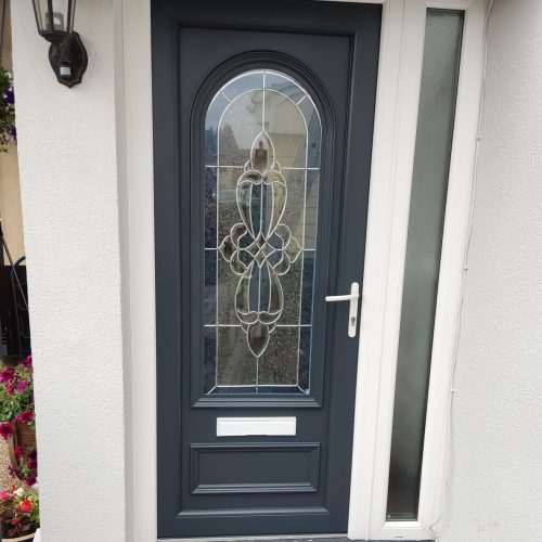 Exterior sprayed UPVC front door after Antracite Grey