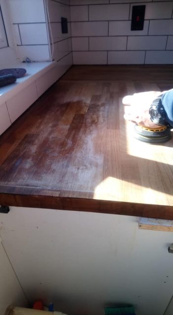 Kitchen Wooden Hardwood Worktop preparation dust free sanding