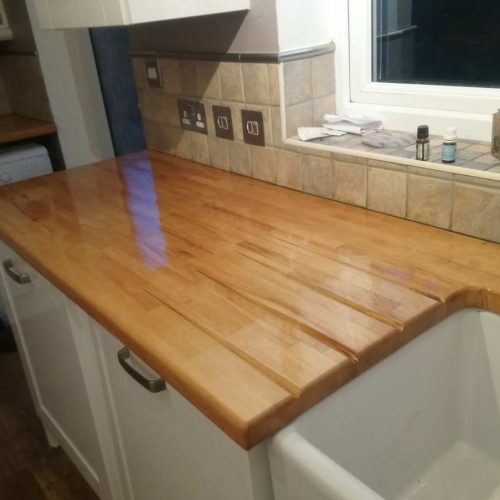 Kitchen wooden worktop sink Danish Oil