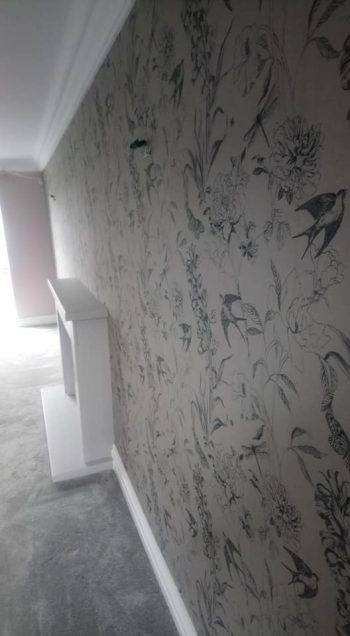 Wallpaper feature wall side view Designers Guild